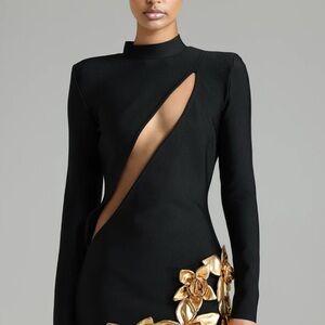 Chic Black and Gold Long Sleeve Dress